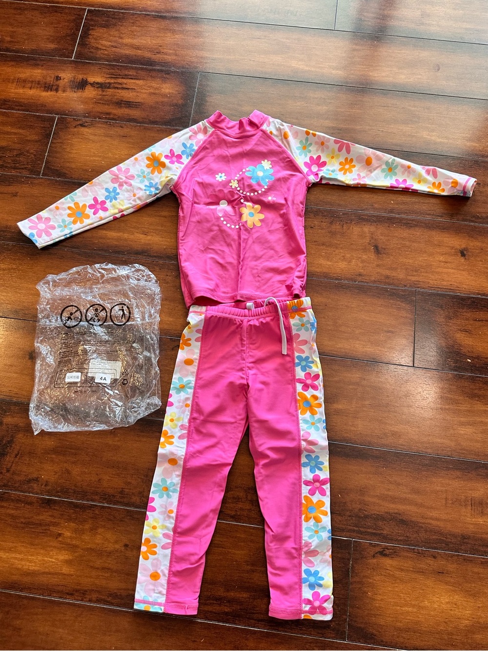 Girls' Pink Floral Long Sleeve Rash Guard Set